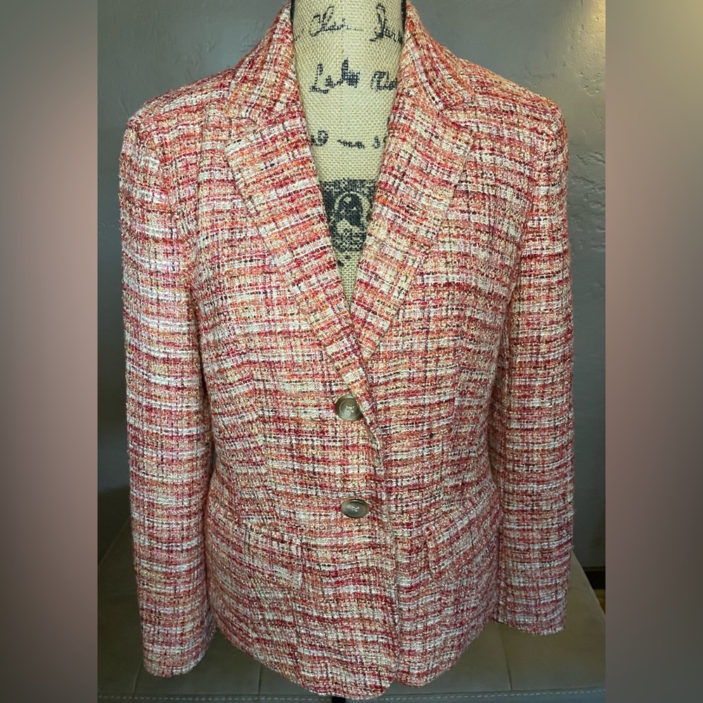 Coldwater Creek Pink Orange and White Tweed Blazer Size 10